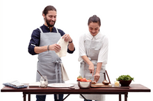 Load image into Gallery viewer, Crossback Bib Aprons for Makers in Upcycled Cotton