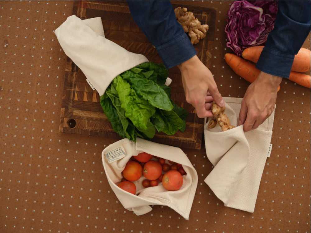 Vegetable Crisper Bags in Upcycled Cotton