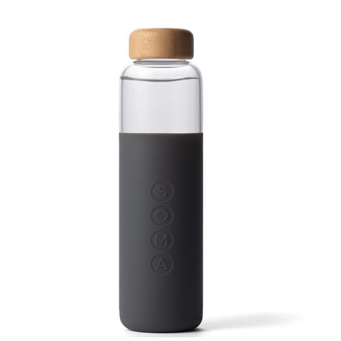 Soma Glass Water Bottle w/ Gray Silicone Sleeve 17 oz Hydrate Soma -custom