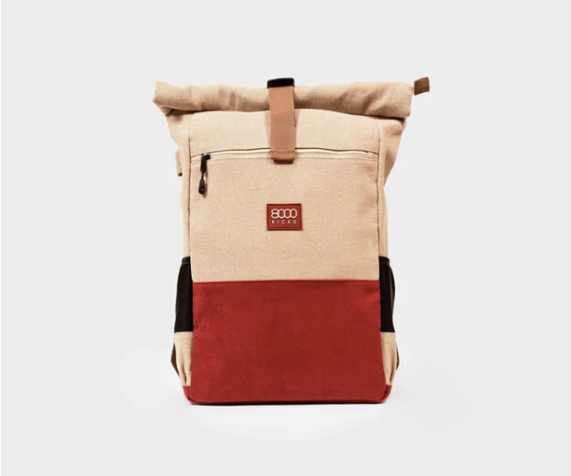 Waterproof Everyday Hemp Backpack, Red & Beige