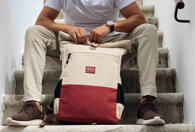 Waterproof Everyday Hemp Backpack, Red & Beige