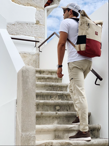 Waterproof Everyday Hemp Backpack, Red & Beige