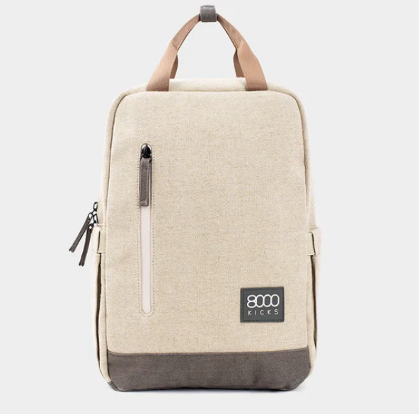 Small Waterproof Everyday Hemp Backpack, Beige & Green