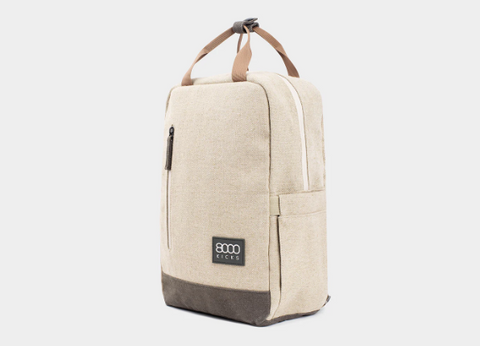 Small Waterproof Everyday Hemp Backpack, Beige & Green