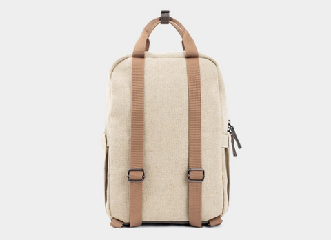 Small Waterproof Everyday Hemp Backpack, Beige & Green